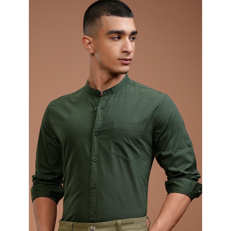 Highlander Olive Green Slim Fit Casual Shirt