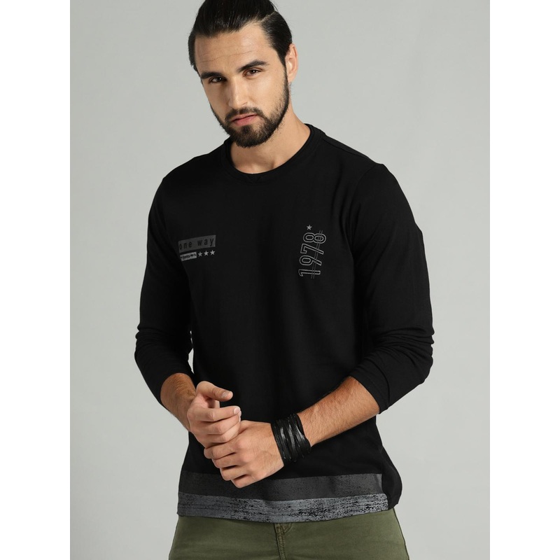 Roadster Men Black Printed Round Neck T-shirt