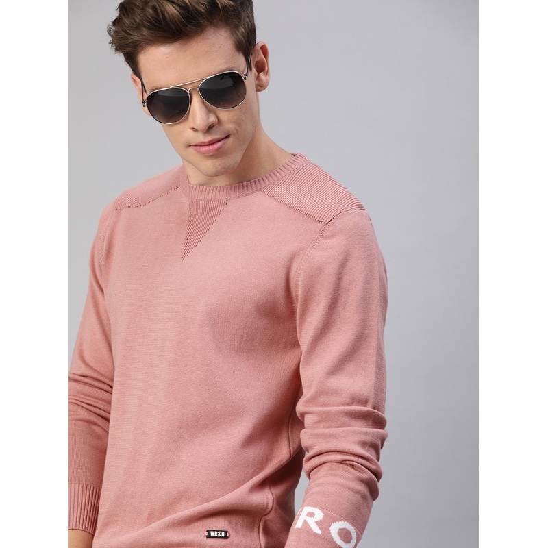 WROGN Men Pink Solid Pullover Sweater