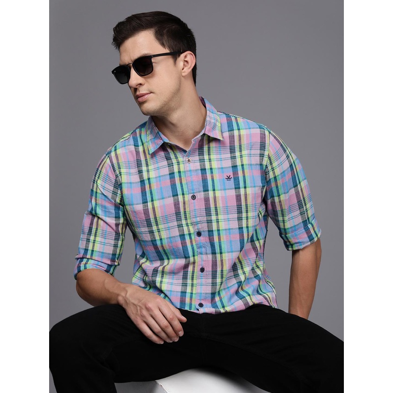 WROGN Slim Fit Pure Cotton Checked Casual Shirt