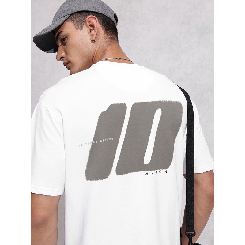 WROGN Typography Printed Drop-Shoulder Sleeves Oversized Pure Cotton T-shirt