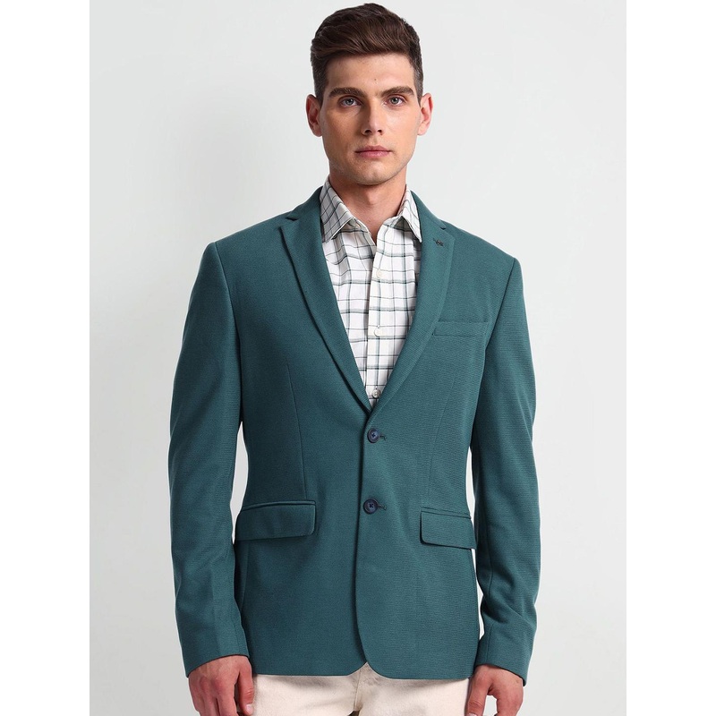 Arrow Notched Lapel Long Sleeves Single Breasted Slim Fit Formal Blazer