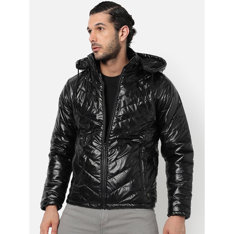 Campus Sutra Men Black Windcheater Outdoor Bomber Jacket