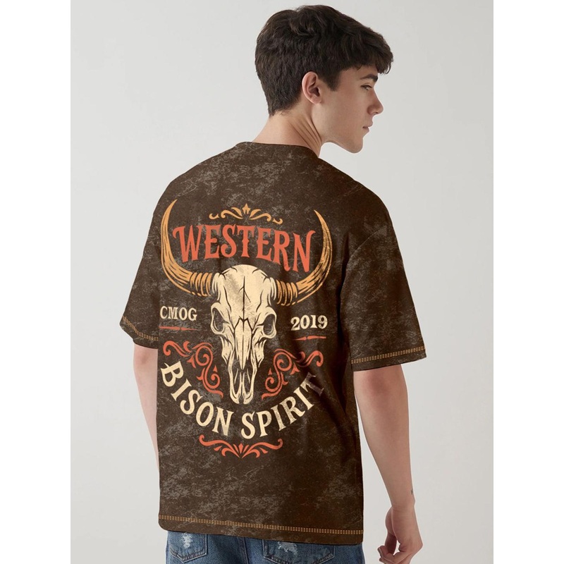 Crazymonk Graphic Printed Drop-Shoulder Sleeves Acid Wash Oversized Cotton T-shirt