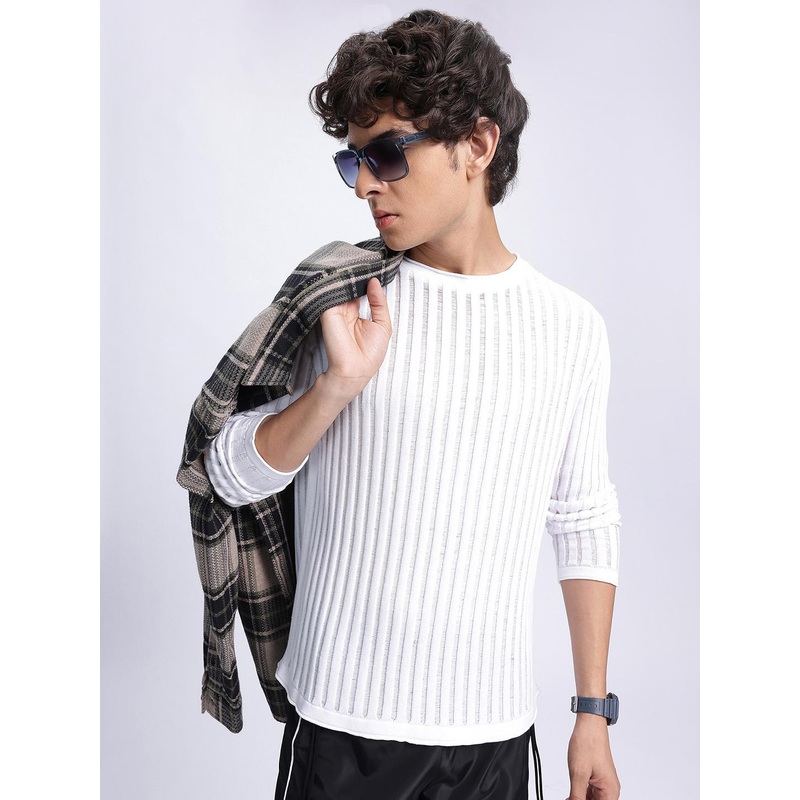 glitchez Ripped Self-Striped Pullover