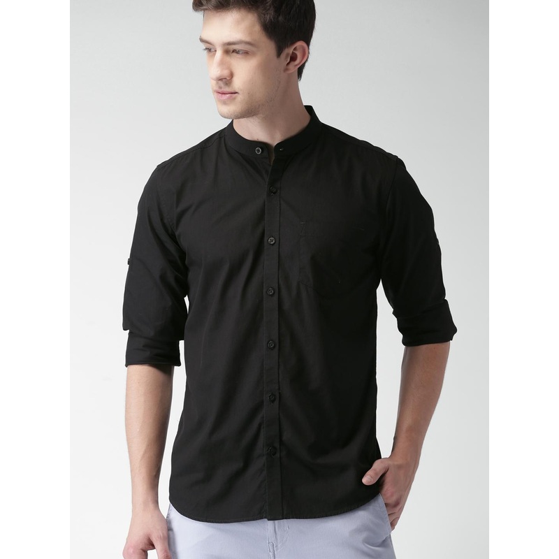 Highlander Black Slim Fit Casual Shirt