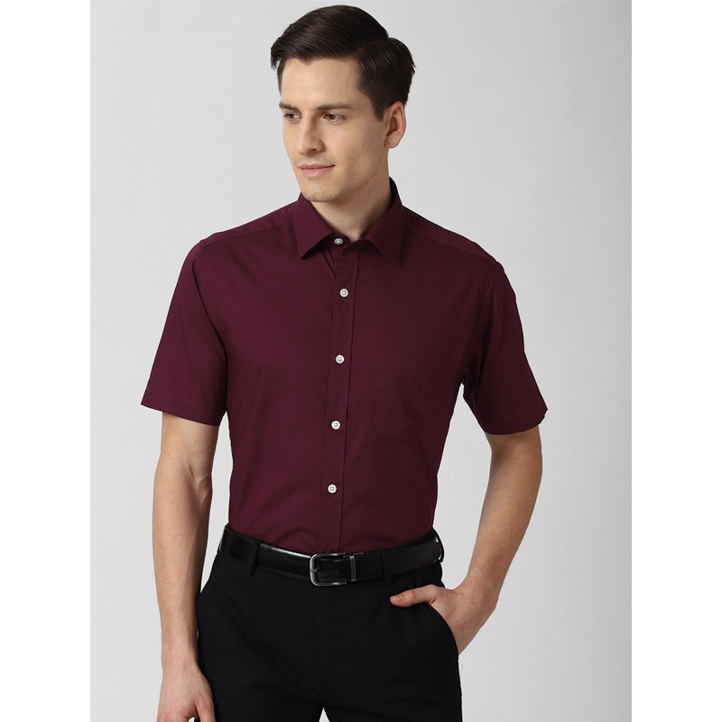 Peter England Men Burgundy Formal Shirt