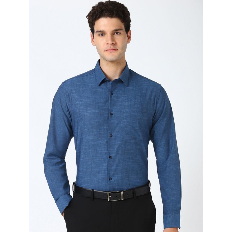 Peter England Men Spread Collar Solid Cotton Casual Shirt