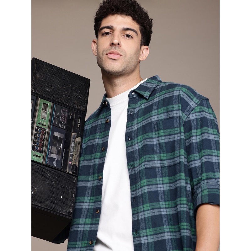 The Roadster Lifestyle Co. Tartan Checked Flannel Pure Cotton Oversized Casual Shirt