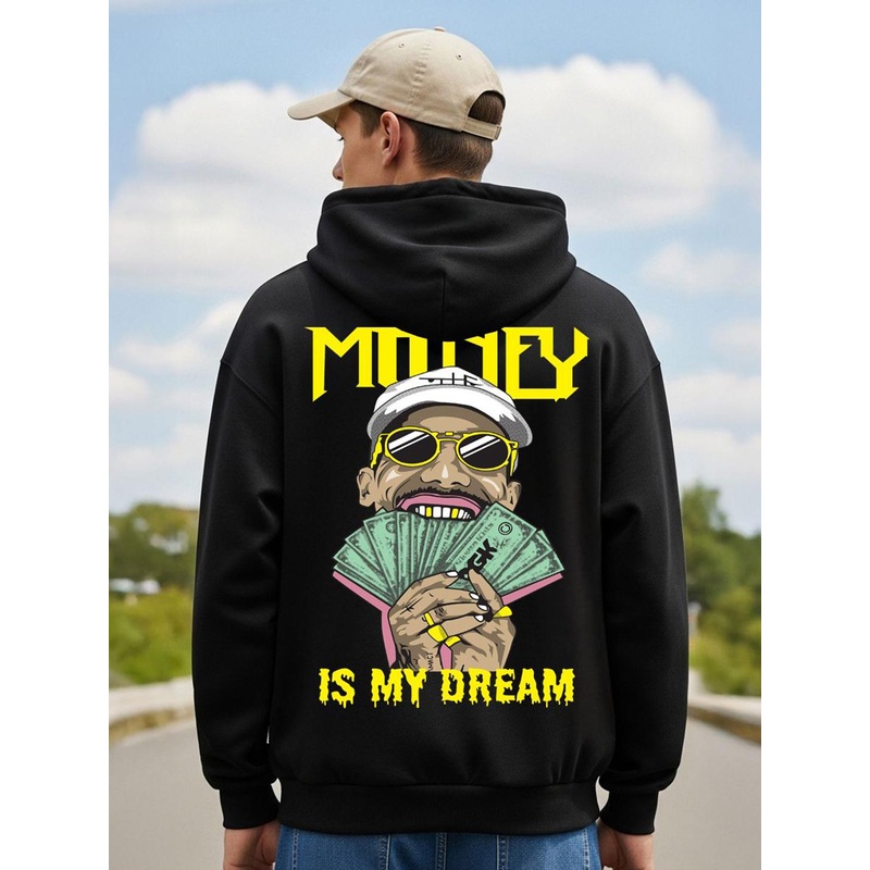 Black Hooded Sweatshirt with Typography Print