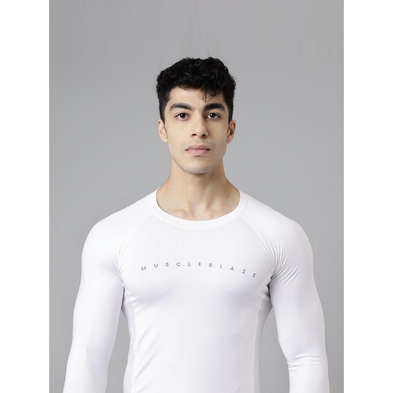 MuscleBlaze Full Sleeve Compression T-Shirts for Men (Polar White)