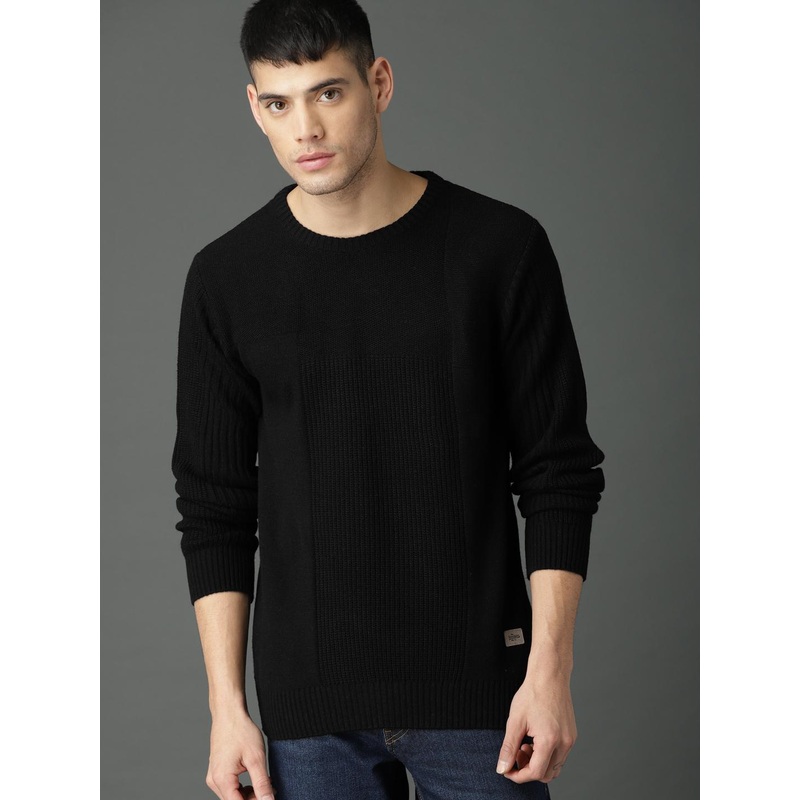 Roadster Men Black Solid Pullover Sweater