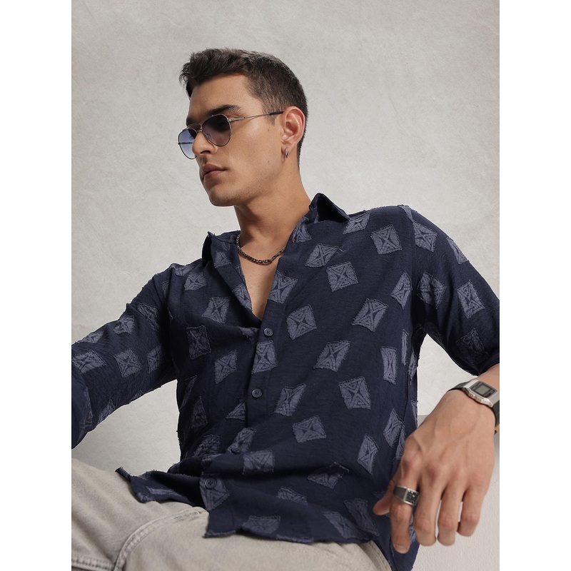 WROGN Textured Self Design Casual Shirt