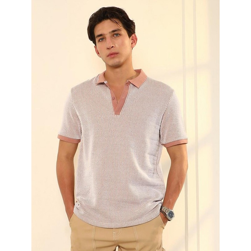 Campus Sutra Men Striped Polo Collar Cotton T-shirt