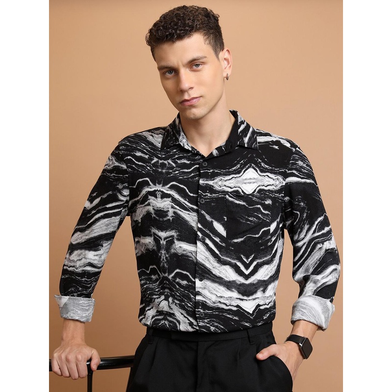 HIGHLANDER Slim Fit Abstract Printed Spread Collar Casual Shirt