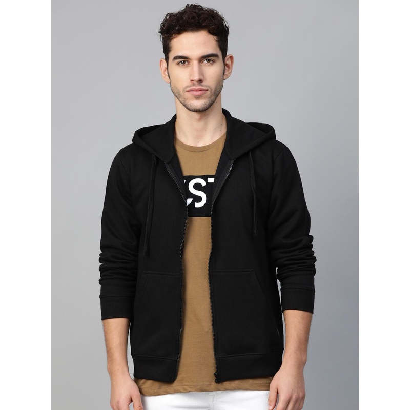 Roadster Men Black Solid Hooded Sweatshirt