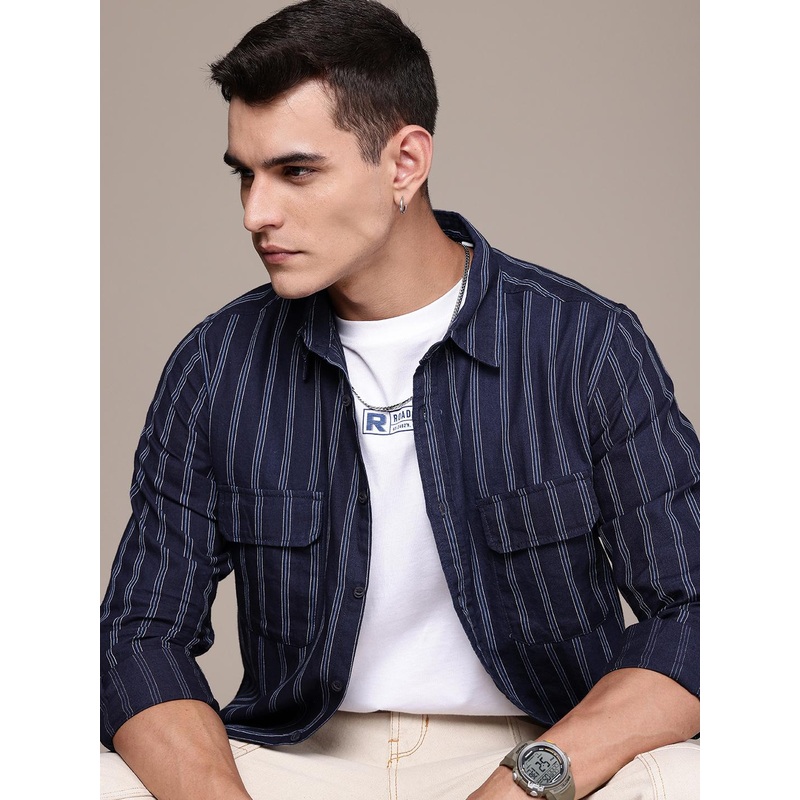 The Roadster Lifestyle Co. Striped Yarn Dyed Pure Cotton Casual Shirt