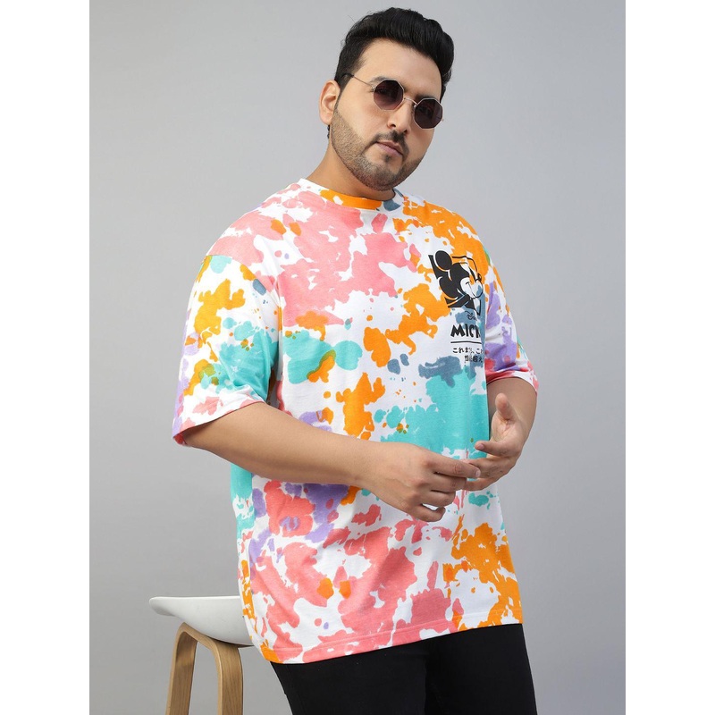 VEIRDO Men Pure Cotton Plus Size Tie & Dye Printed Oversized T-shirt