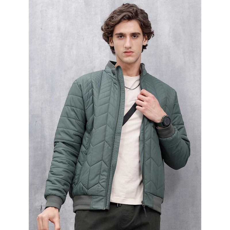 WROGN Men Mock Collar Solid Bomber Jacket