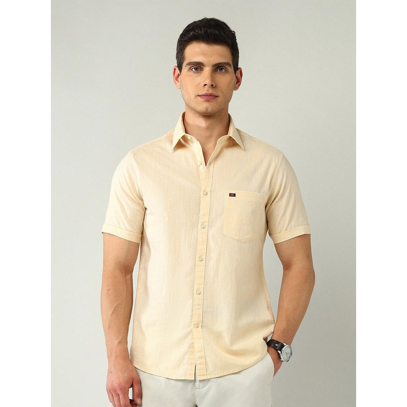 AD By Arvind Men Classic Slim Fit Textured Spread Collar Cotton Casual Shirt