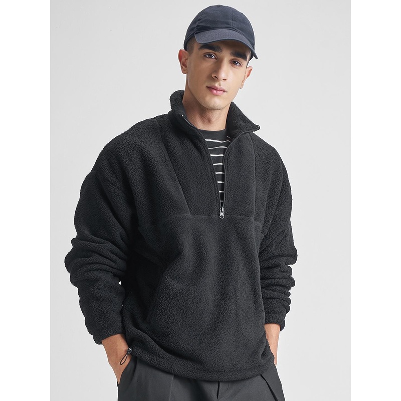 HIGHLANDER High Neck Drop Shoulder Sleeves  Half Zipper Oversized Sweatshirt
