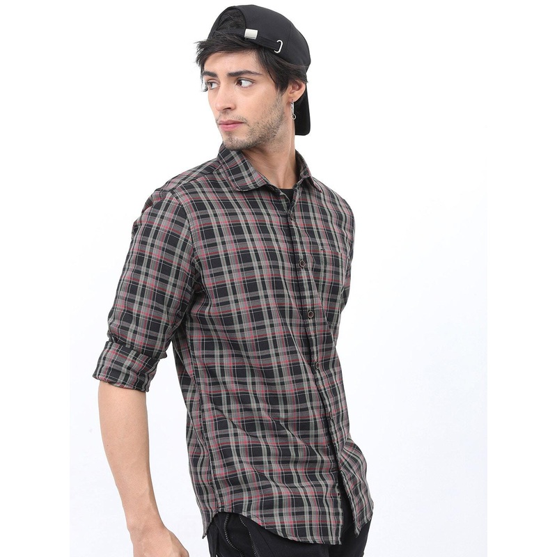 HIGHLANDER Slim Fit Tartan Checks Checked Casual Shirt