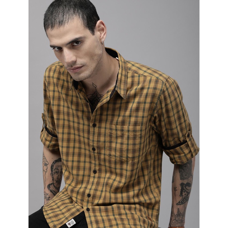 Roadster Men Camel Brown Checked Casual Shirt