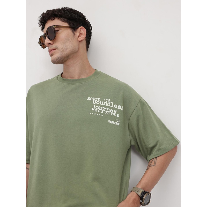 The Roadster Lifestyle Co. Typography Printed Drop-Shoulder Sleeves Oversized T-shirt