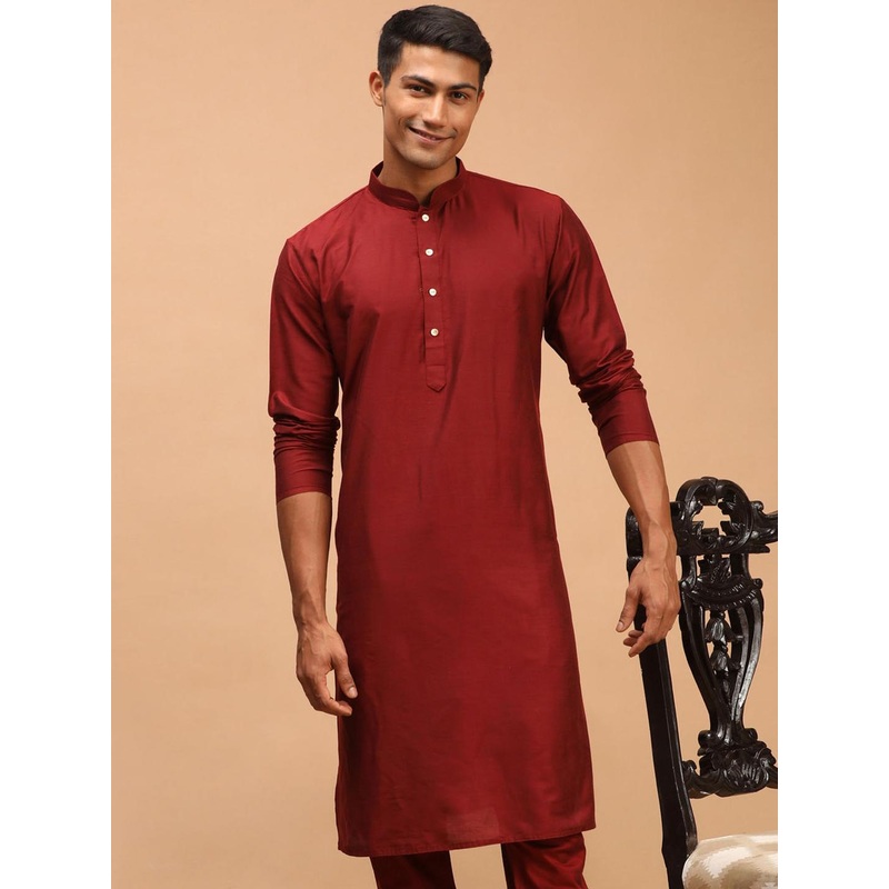VASTRAMAY Men Maroon Solid Kurta