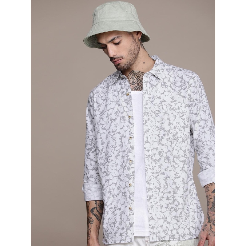 WROGN Floral Printed Slim Fit Pure Cotton Casual Shirt