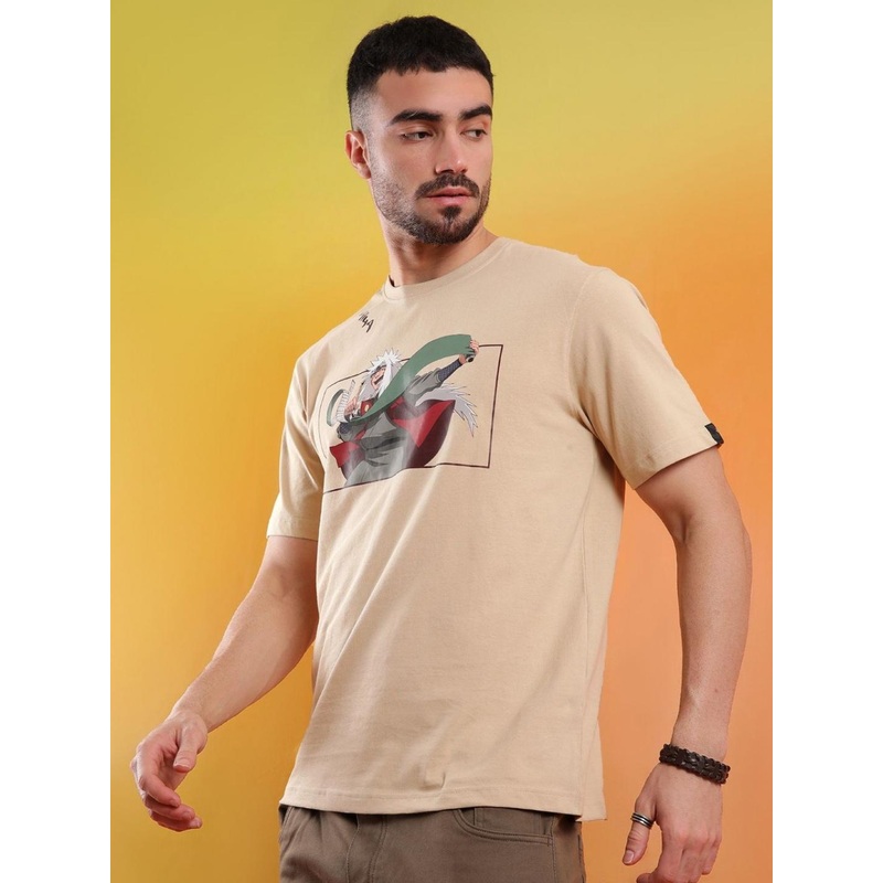WROGN Men Naruto Graphic Printed Round Neck Pure Cotton Relaxed Fit T-shirt