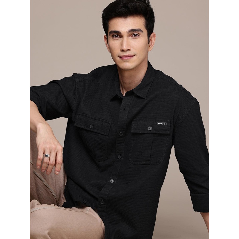 WROGN Self Checked Drop-Shoulder Sleeves Oversized Pure Cotton Casual Shirt