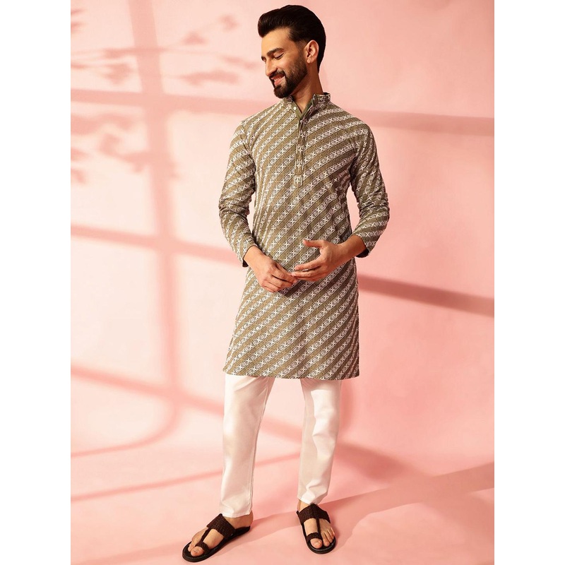 Anouk Geometric Embroidered Thread Work Cotton Straight Kurta