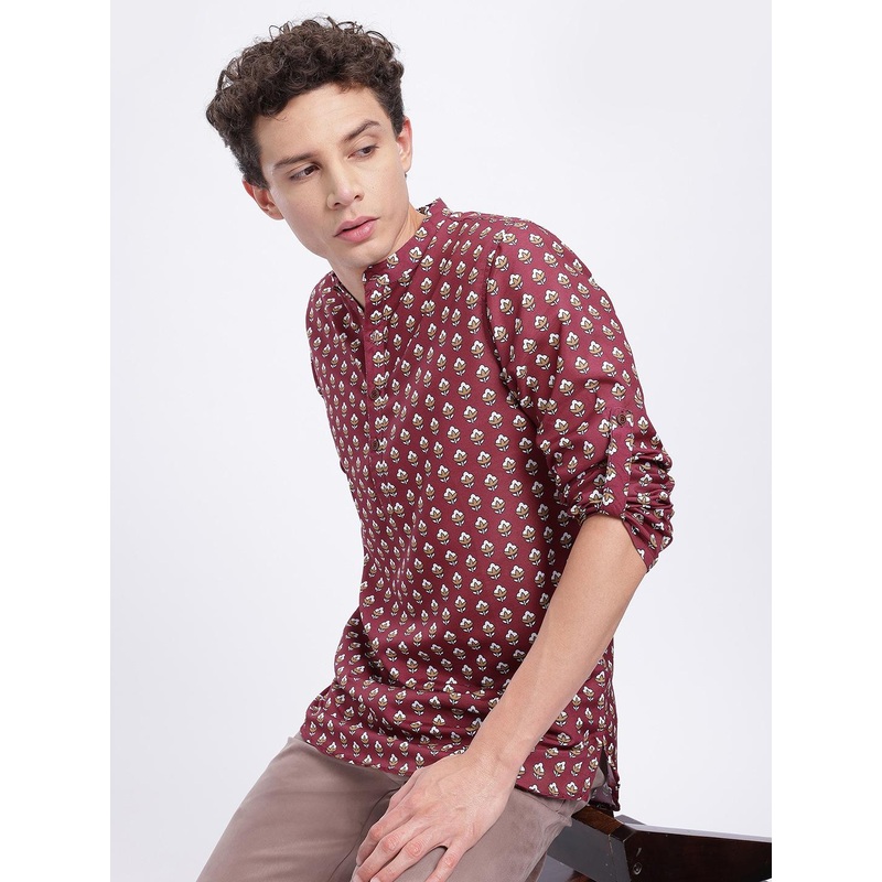 Anouk Rustic Ethnic Motifs Print Roll Up Sleeves Straight Kurta