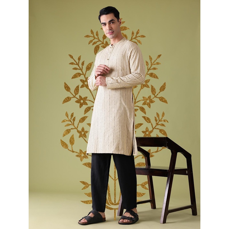 Anouk Striped Mandarin Collar Straight Kurta