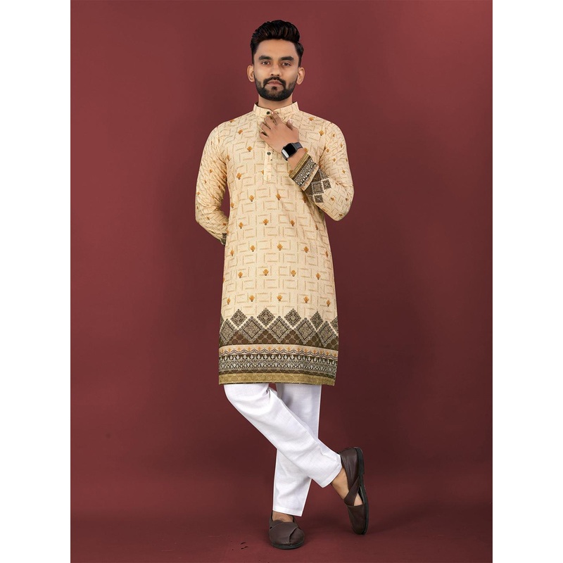 CHARLOTTE GRACIOUS Ethnic Motifs Printed Band Collar Sequinned Straight Kurta