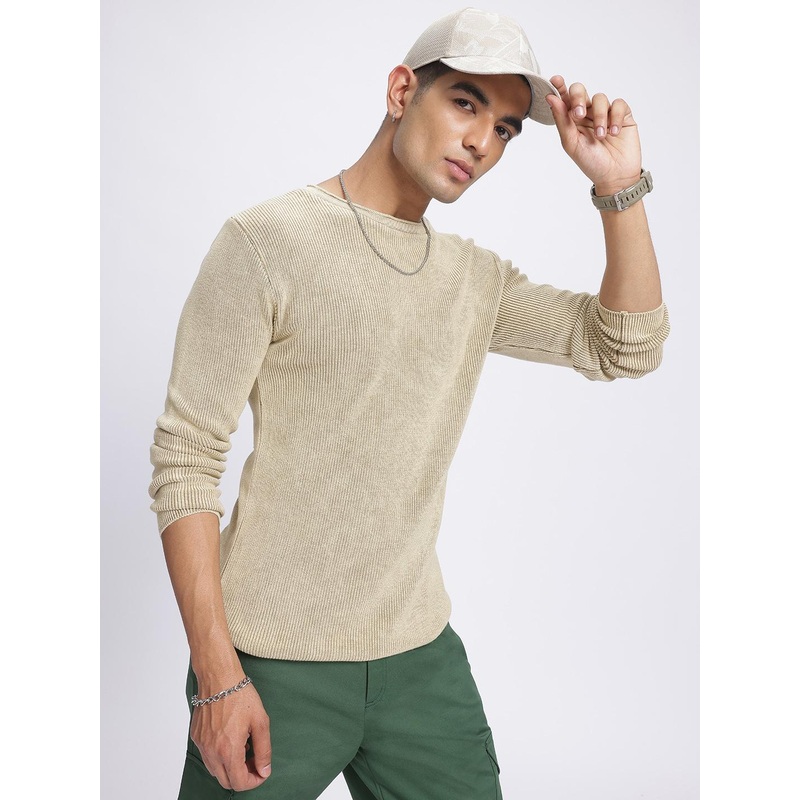 glitchez Casaul Round Neck Ribbed Pure Cotton Pullover