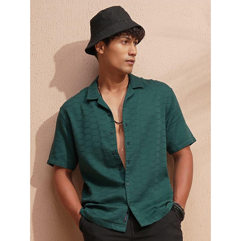 HIGHLANDER Cuban Collar Relaxed Fit Cotton Shirt