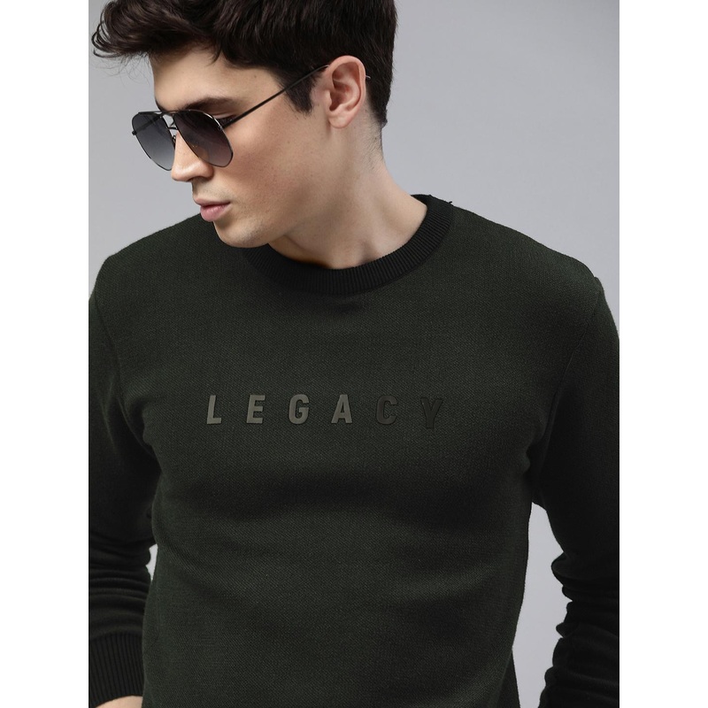 WROGN Men Olive Green Printed Pullover Sweater