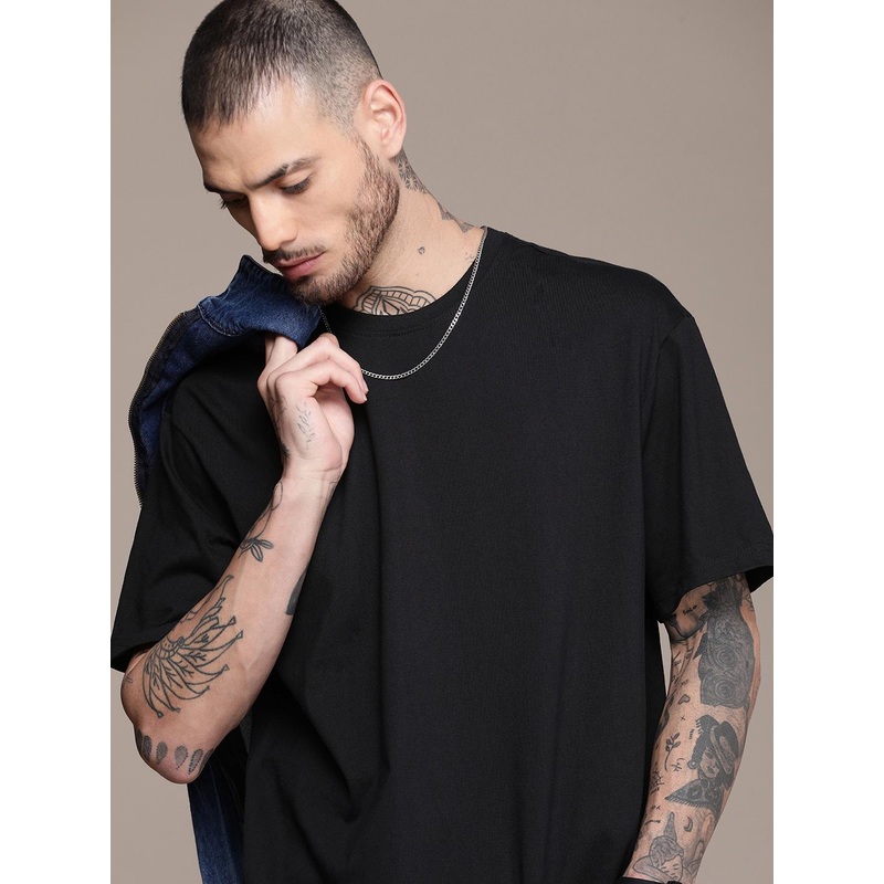 WROGN Solid Drop-Shoulder Sleeves Oversized T-shirt