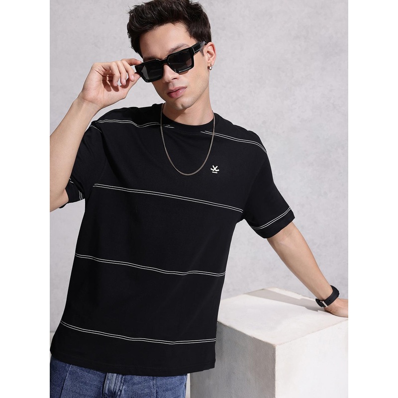 WROGN Striped Monochrome Pure Cotton Oversized T-shirt