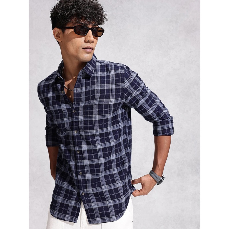 WROGN Tartan Checks Pure Cotton Casual Shirt