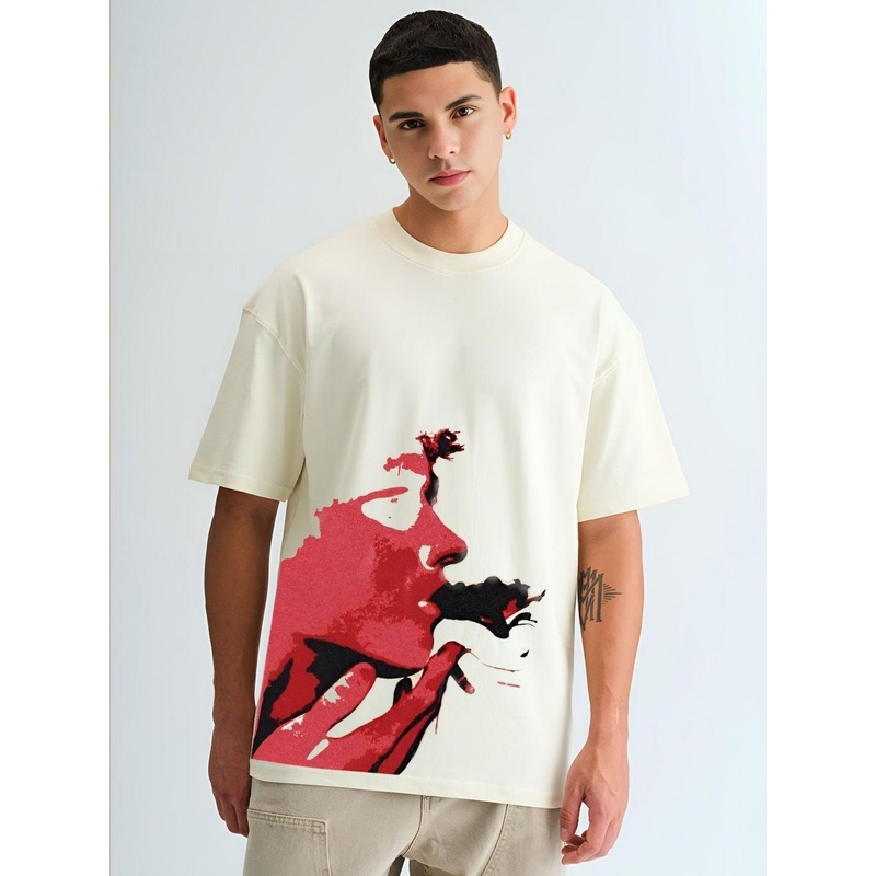 BDSQUARE Men Graphic Printed Round Neck Oversized Cotton T-shirt