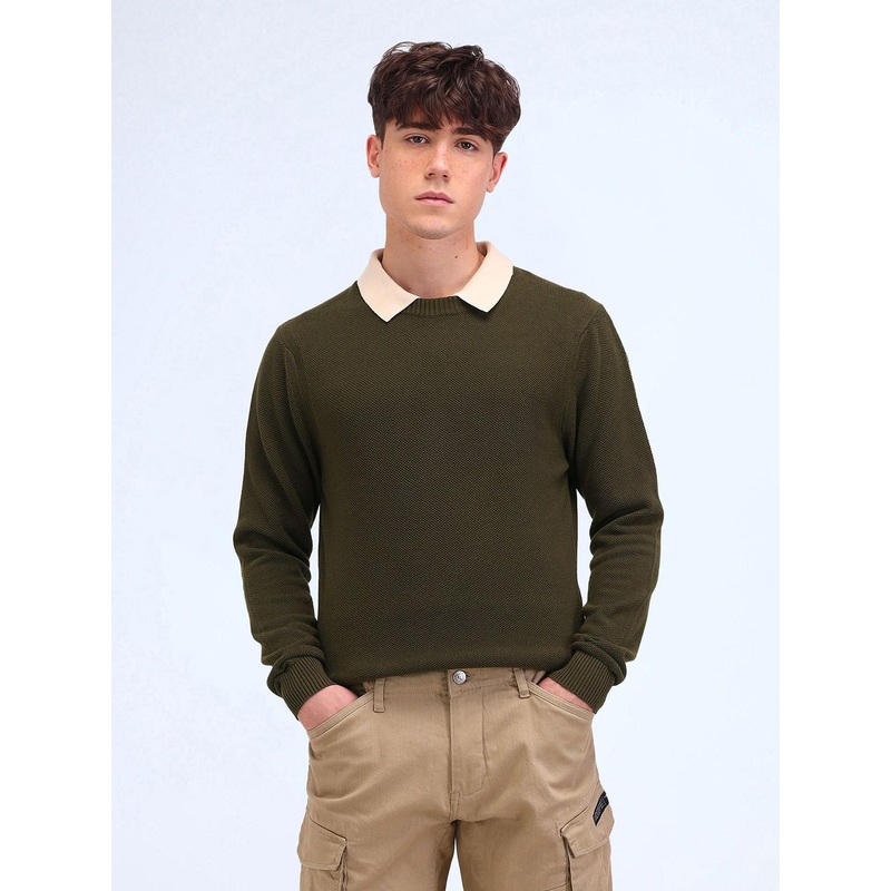 Flying Machine Men Ribbed Cotton Winter Pullover