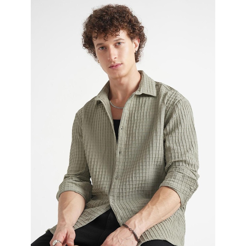 HIGHLANDER Men Textured Spread Collar Casual Shirt
