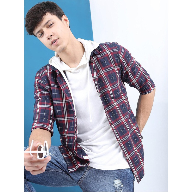 HIGHLANDER Multicoloured Slim Fit Tartan Checks Cotton Casual Shirt