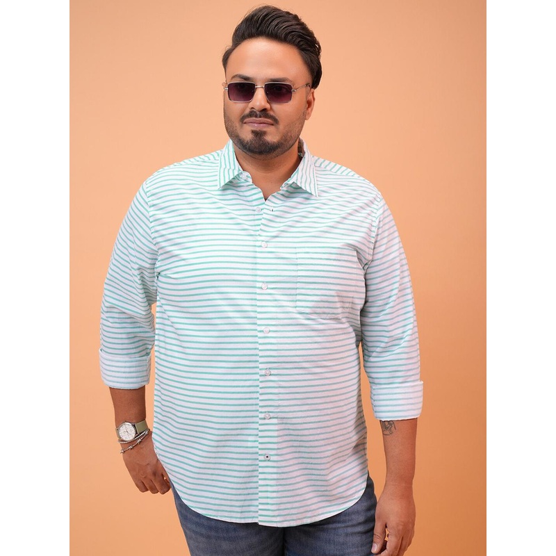 HIGHLANDER Plus Size Slim Fit Horizontal Stripes Opaque Cotton Casual Shirt