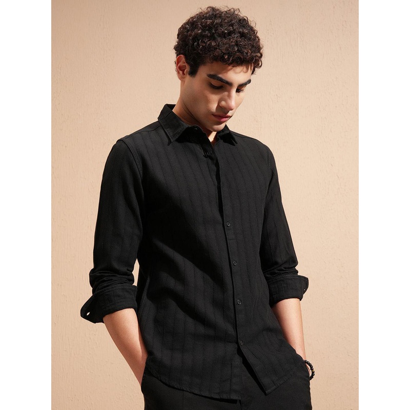 HIGHLANDER Slim Fit Vertical Striped Long Sleeves Cotton Shirt