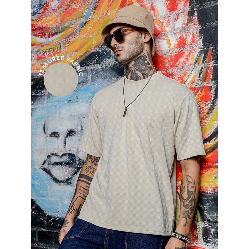 House of Koala Unisex Textured Oversized Round Neck T-shirt