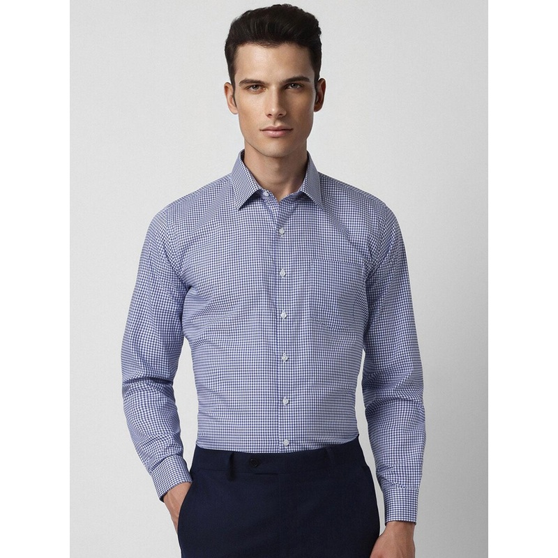 Van Heusen Men Blue Slim Fit Micro Checked Pure Cotton Formal Shirt